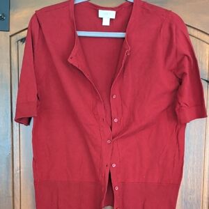 LOFT Women's Casual Red Button Short Sleeve Cardigan